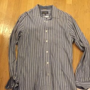 Long sleeve casual button down. Blue with stripes